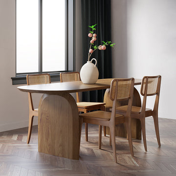 59.1" Farmhouse Dining Table Solid Wood Top & Pedestals for 4